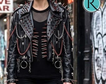 PU Leather Jacket | Studded Oversized Gothic Coat | Daily Wear | Punk Streetwear Style