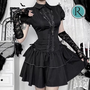 short modest black goth club dress Short Black Gothic Dress