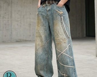 Printed Baggy Jeans | Washed Graphic Straight Denim Pants | Daily Wear | Y2K Streetwear Style