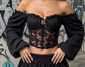 Off Shoulder Top | Square Neck Crop Shirt | Daily Wear | Gothic Streetwear Look