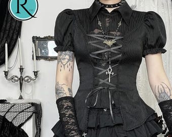 Gothic Hollow Shirt | Lace Up Corset Top | Party Wear | Alt Style Outfit