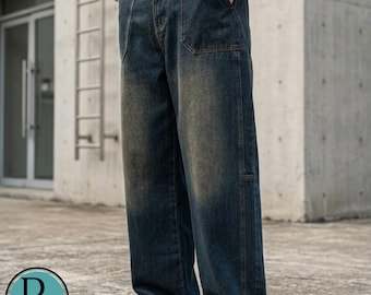 Washed Straight Jeans | Retro Denim Pants | Loose Fit Bottoms | Casual Y2K Streetwear