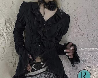 Women's Gothic Lace Top | Irregular Flare Sleeve Shirt | Grunge Harajuku Style | Y2K Trend