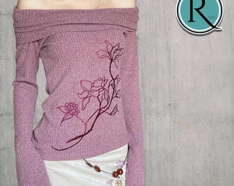 Floral Off Shoulder Shirt | Flare Sleeve Slim Sweater | Y2K Harajuku Streetwear