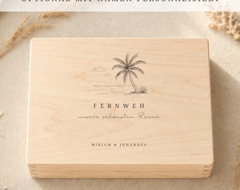 Personalisierte Erinnerungskiste Reisen aus Holz – Fernweh Reisebox mit Namen – Urlaubserinnerungen aufbewahren – Geschenk für Weltenbummler