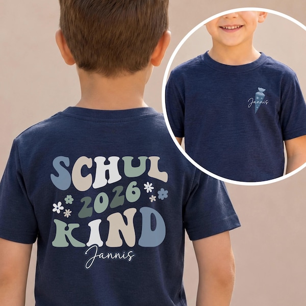Personalisiertes Shirt zur Einschulung | Retro Schulkind 2026 Backprint für Jungen & Mädchen