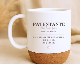 Personalisierte Patentante Definition Tasse – Geschenk für Patentante – Taufgeschenk | Keramik, Emaille oder Kork