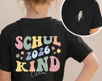 Retro Schulkind 2026 Shirt | Personalisiertes T-Shirt mit Name für Einschulung | Trendiger Backprint Kinder