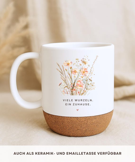 Patchwork Familie Tasse „Viele Wurzeln Ein Zuhause“, Bonus Mama Geschenk, Muttertagsgeschenk, Familien Becher (Keramik, Emaille, Kork)