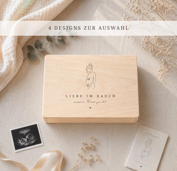 Erinnerungskiste Schwangerschaft aus Holz – Baby Keepsake Box – Liebe im Bauch – Geschenk für werdende Mama – Baby Shower Gift