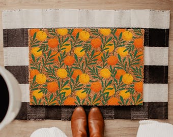 Orange Citrus Doormat | Mediterranean Summer Porch Decor | Fruit Pattern Welcome Mat | Bright Botanical Coir Rug | Housewarming Gift