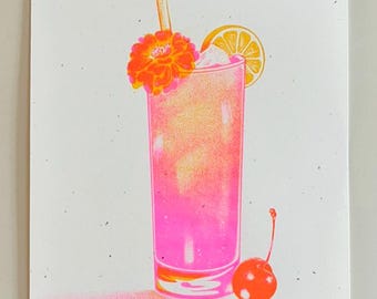 Impresión Risograph de limonada rosa, 8 x 10 pulgadas