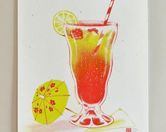 Impresión Risograph Raspberry Lime Ricky, 8 x 10 pulgadas