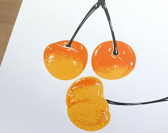 Rainier Cherries Risograph Print, 11x11in