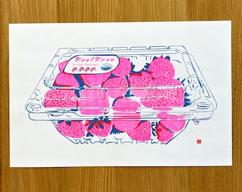 Fresh Fraises Risograph Print, 11x17in