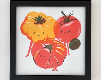 Cheeky Heirloom Tomatoes Risograph Print, 11x11in