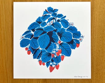 Strawberry Diamond Risograph Print, 11x11in