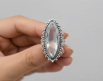 Handmade Marquise Angel Aura Quartz Ring, 925 Sterling Silver