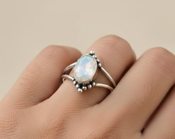Handmade Angel Aura Quartz Ring, Oval Sterling Silver Boho Ring