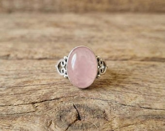 Handmade Rose Quartz Ring, 925 Sterling Silver, Boho Gemstone Jewelry