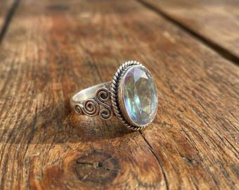 Anello Angel Aura Quartz, argento sterling 925, gioielli boho fatti a mano