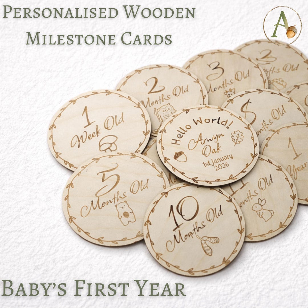 Baby First Year Milestone Cards | Woodland Theme | Wooden Photo Prop ...