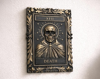 Targa da parete con la carta dei Tarocchi della Morte – Arte gotica in jesmonite nera e oro