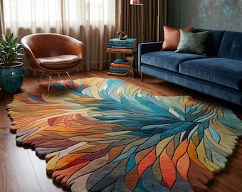 Handmade Tufted Wool Area Rug | Botanical Floral Design | Made in India | Custom sizes Available Yatharth Rugs
