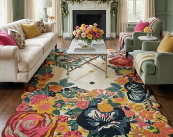 Handmade Wool Floral Rug – Cottagecore Garden Bouquet Carpet