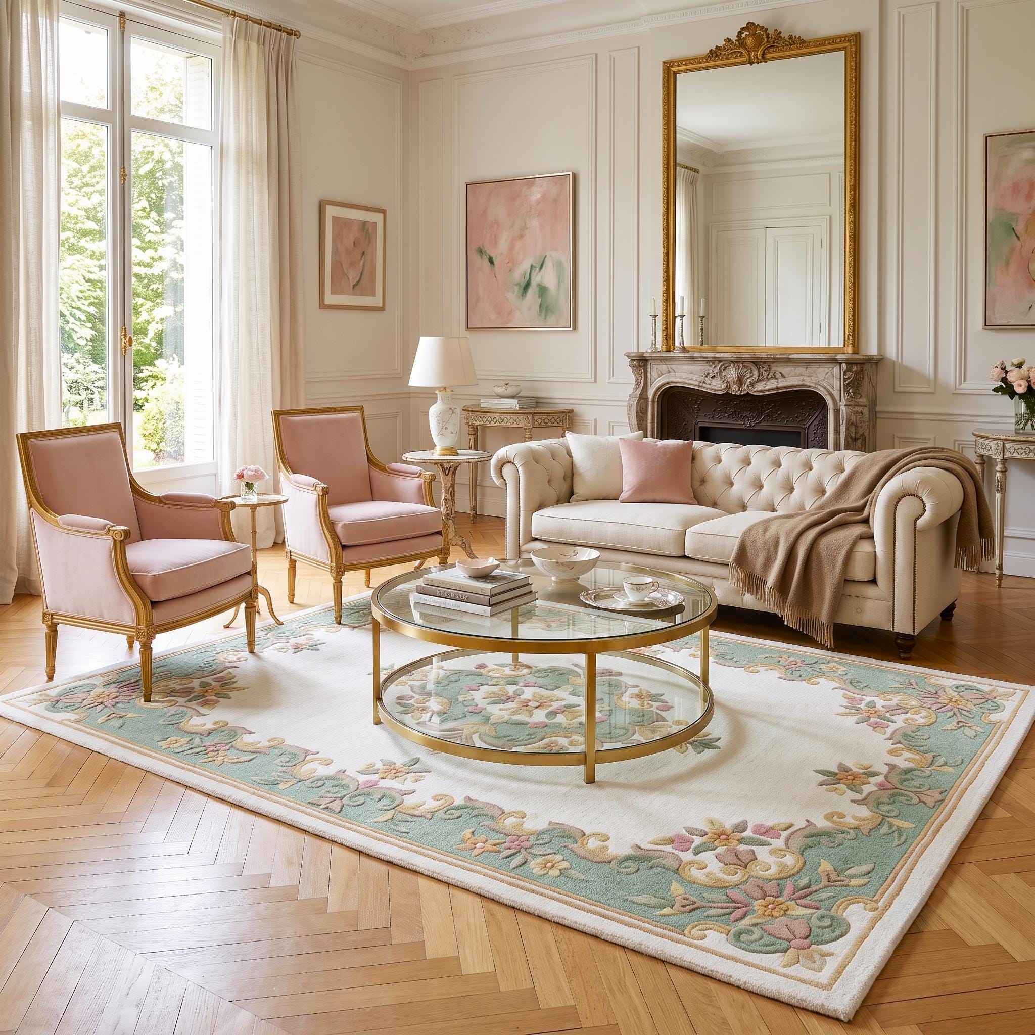 Handmade Aubusson Wool Rug, Vintage French Floral Medallion Area