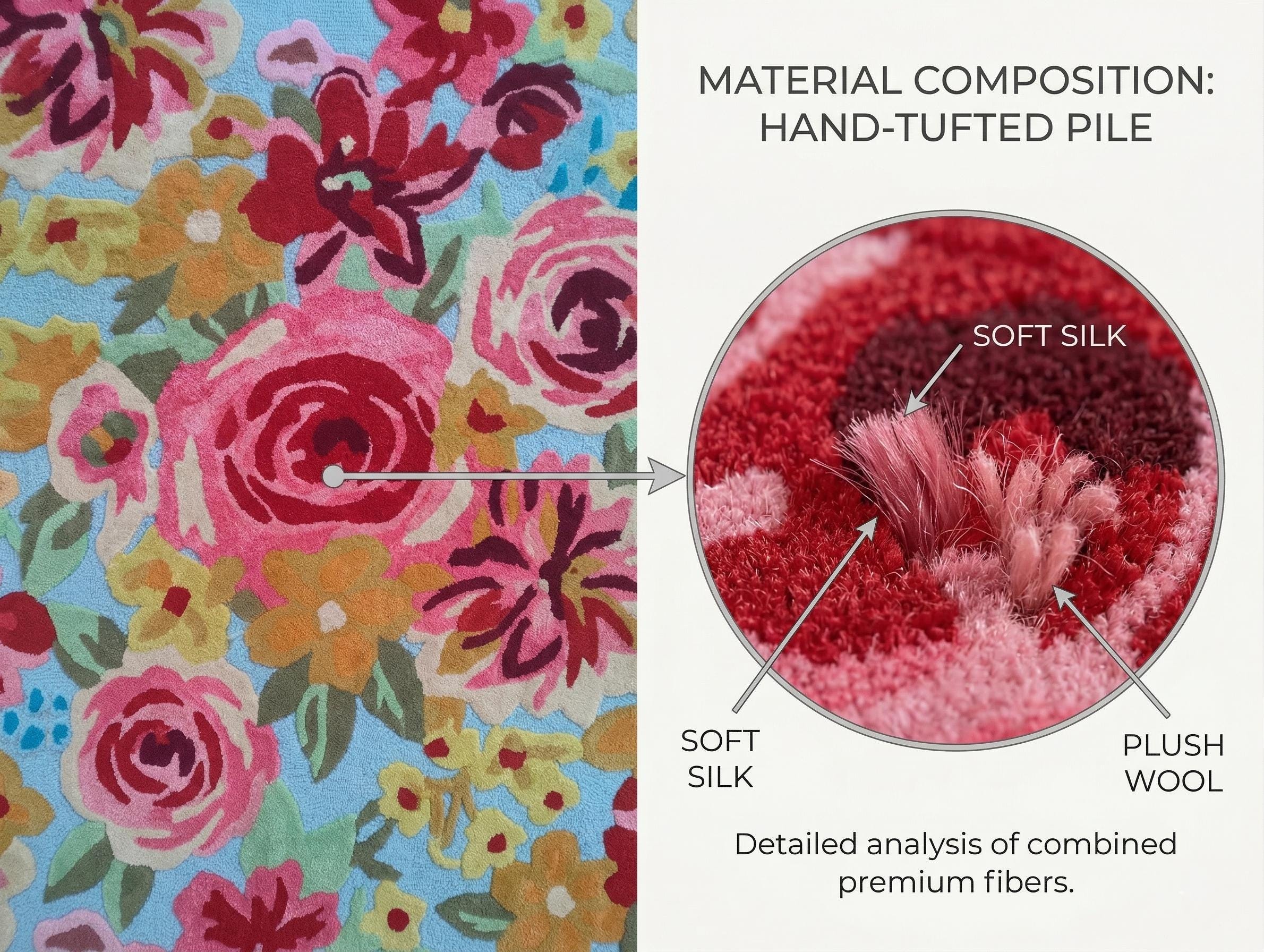 Hand Tufted Wool & Silk Area Rug, Colorful Botanical Floral Carpet ...