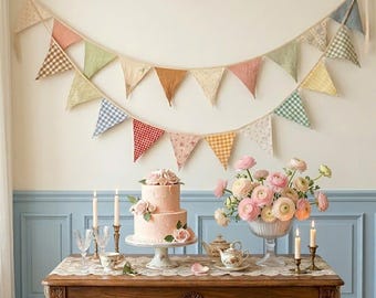 Handmade Linen Bunting Banner – Baby Room Flags Decor, Nursery Wall Hanging
