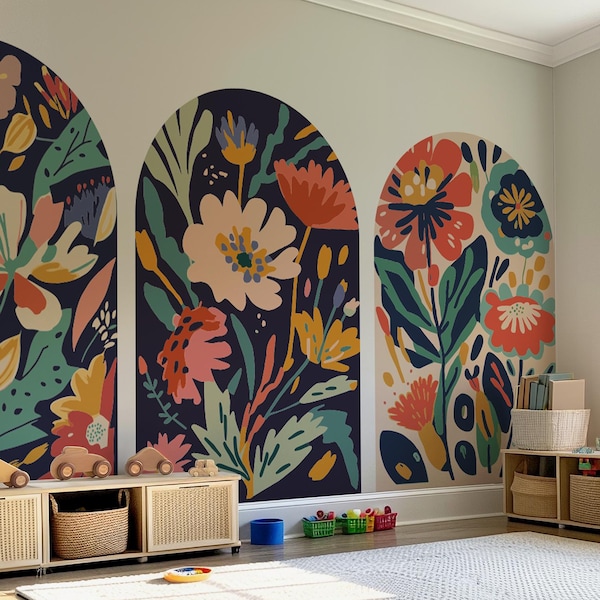 Vibrant Floral Arch Wall Decals - Colorful Botanical Wall Art