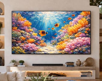 Colorful Coral Reef Frame TV Art | Underwater Ocean Wall Art