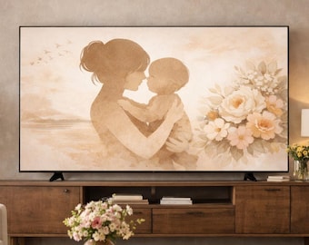 Mother and Baby Frame TV Art, Neutral Boho Wall Art, Mother’s Day Gift