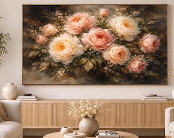 Neutral Floral Frame TV Art, Vintage Flower Decor