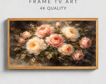 Quadro TV con cornice floreale neutra, decorazione floreale vintage