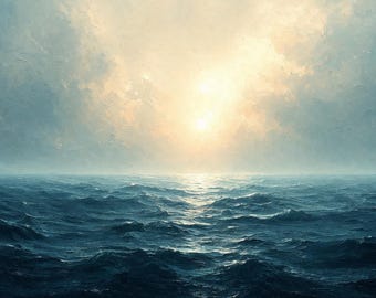 Quadro TV con alba sull'oceano calmo, paesaggio marino sereno in formato digitale, decorazione murale costiera.