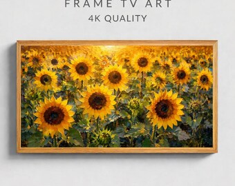 Sunflower Field Frame TV Art, Golden Hour Oil Painting, Samsung Frame TV Art, Warm Floral Wall Decor