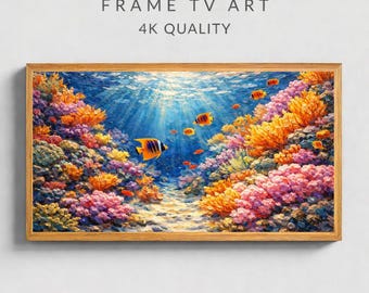 Quadro con cornice colorata a tema barriera corallina / Quadro da parete con soggetto oceano sottomarino