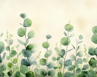 Akvarelltryck med eukalyptus, salviagrön botanisk ram TV-konst (digital nedladdning 16:9)