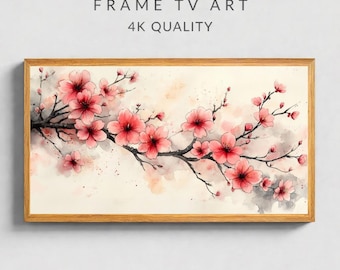 Cornice portafoto giapponese con fiori di ciliegio / Paesaggio primaverile con sakura ad acquerello (Download digitale)