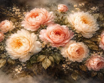 Neutral blommig ram TV-konst, vintage blomsterdekor