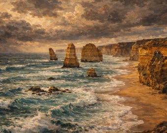 Great Ocean Road Frame TV Art Set of 2, Twelve Apostles Inspired Coastal Wall Art, Sunny & Stormy Ocean 4K Digital Download,