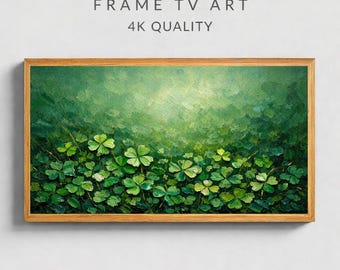 Green Clover Frame TV Art, Boho Botanical Shamrock Print (Digital Download)