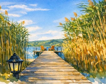 Kustbrygga akvarell ram TV-konst