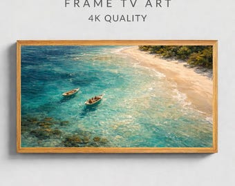Tropical Beach Frame TV Art , Coastal Ocean Wall Art, Turquoise Sea Digital Download, Mediterranean Style TV Art, Relaxing Beach Scene