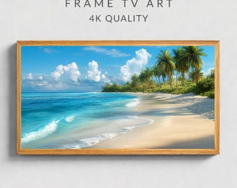 Tropical Beach Frame TV Art, Palm Tree Landscape, Coastal Ocean Print (Digital Download)
