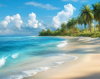 Tropisk strandram TV-konst, palmlandskap, kusthavstryck (digital nedladdning)