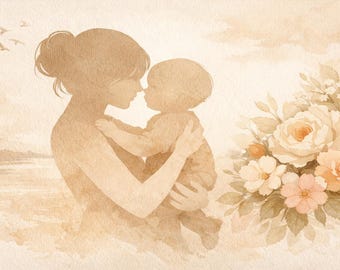 TV-konst med ram för mor och barn, neutral bohemisk väggkonst, mors dag-present